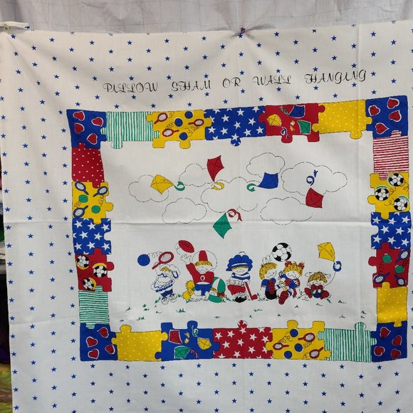 Kids Playing Sports Wall Hanging /Pillow Sham Fabric Craft Panels/5 TOTAL VTG!! - Picture 7 of 16